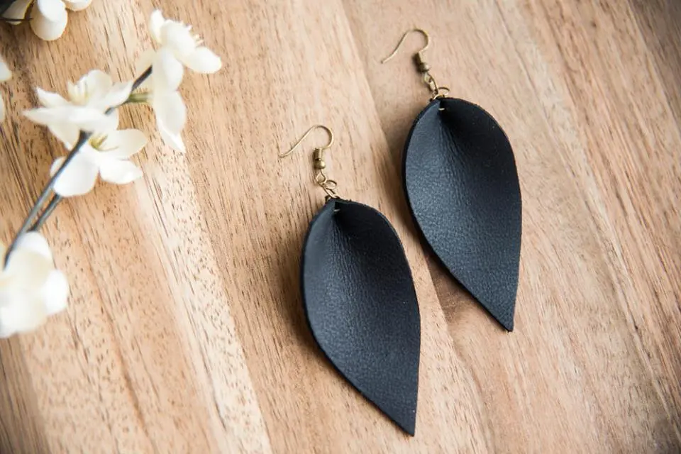 3" leather leaf earrings, leather jewelry, leaf earrings, birthday gift, gift for her, boho chic