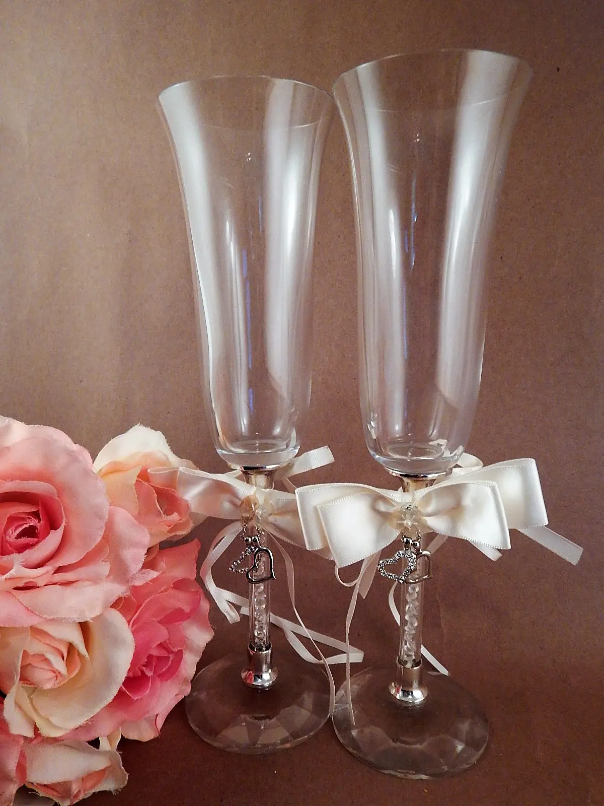 Wedding Champagne Toasting Glasses Shannon Crystal Diamonds Flute Pair
